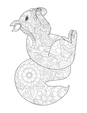 Patterned Squirrel With Acorn For Adults Autumn and Fall Coloring Template