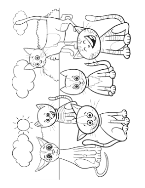 Cartoon Group of Cat Coloring Template