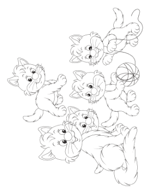 Cartoon Mother Kittens Cute Cat Coloring Template