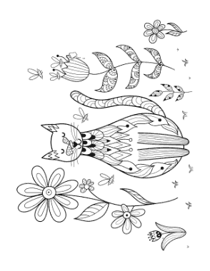 Free Download PDF Books, Cat In Garden Doodle Cat Coloring Template