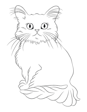 Free Download PDF Books, Cat Outline Fluffy Cat Coloring Template