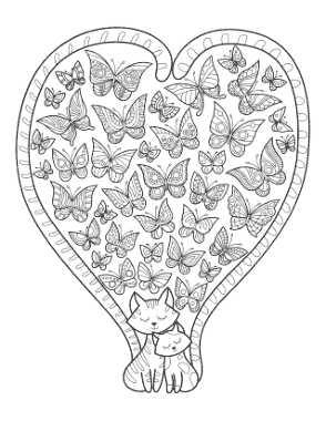 Cats Heart Tails Butterflies Cat Coloring Template