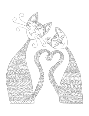 Cats In Love Intricate Pattern Cat Coloring Template