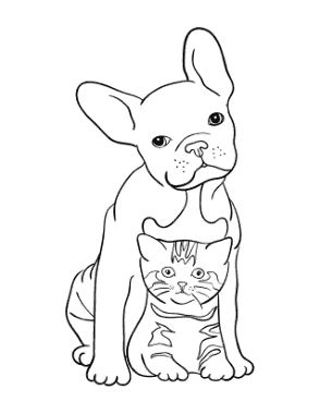 Cut Dog With Kitten Cat Coloring Template