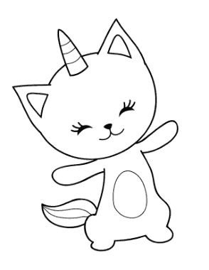 Cute Cartoon Caticorn Cat Coloring Template