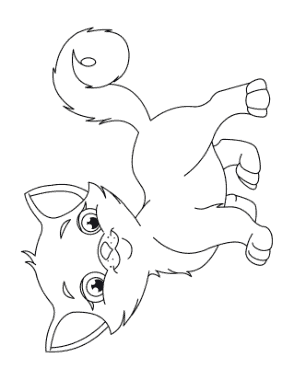Cute Eyes Fluffy Tail Cat Coloring Template