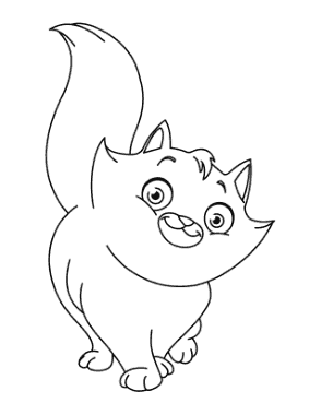Cute Fluffy Cat Tail In Air Cat Coloring Template