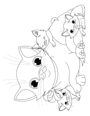 Cute Mother with Kittens Cat Coloring Template
