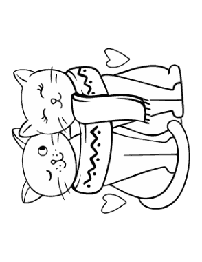 Cute Pair Cats In Love Cat Coloring Template