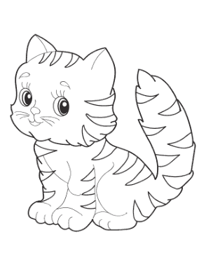Cute Striped Kitten Simple Cat Coloring Template