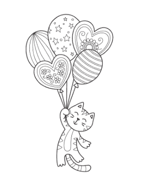 Free Download PDF Books, Happy Birthday Cat Bunch Balloons Cat Coloring Template