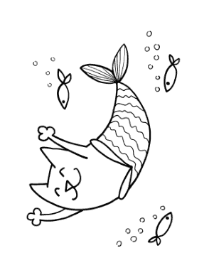 MermaidMercat Fish Cat Coloring Template