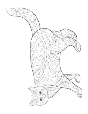 Patterned Walking Cat Coloring Template