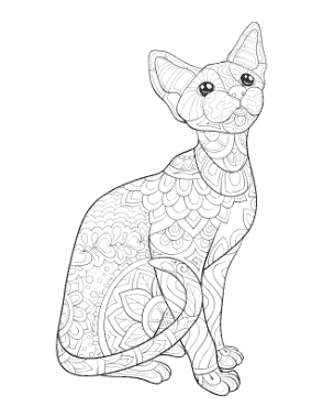 Sphynx With Intricate Pattern Cat Coloring Template