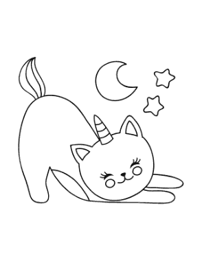 Unicorn Cute Sleepy Caticorn Cat Coloring Template