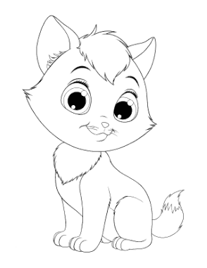 Wide Eyed Cute Cat Coloring Template