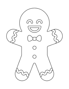 Gingerbread Man Cute Icing Large Coloring Template