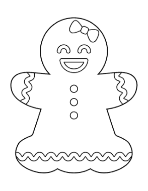 Gingerbread Man Girl Icing Large Coloring Template