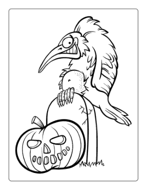 Free Download PDF Books, Halloween Bird Headstone Pumpkin Coloring Template