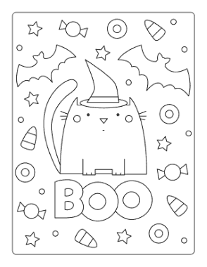 Free Download PDF Books, Halloween Boo Cat Bats Candy Coloring Template