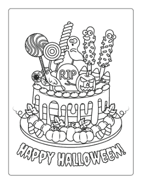 Halloween Cake Spooky Decorations Coloring Template