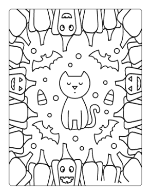 Free Download PDF Books, Halloween Cat Pumpkins Border Coloring Template
