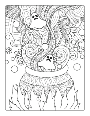Free Download PDF Books, Halloween Cauldron Swirls Intricate Pattern Coloring Template