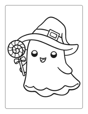 Halloween Ghost Lollipop Preschoolers Coloring Template