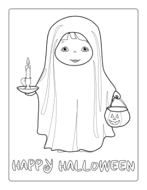 Halloween Ghost Trick Treat Costume Coloring Template