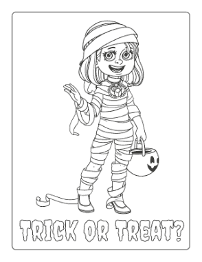 Halloween Girl Mummy Costume Trick Or Treat Coloring Template