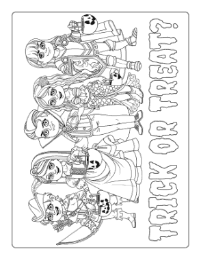 Halloween Group Children Costumes Trick Or Treat Coloring Template