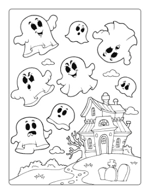 Halloween Haunted House Ghosts Coloring Template