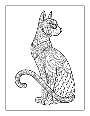 Halloween Intricate Cat Coloring Template