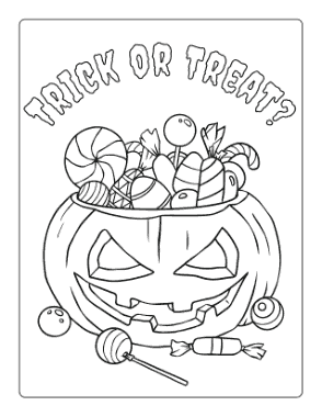 Halloween Jack O Lantern Candy Trick Treat Coloring Template