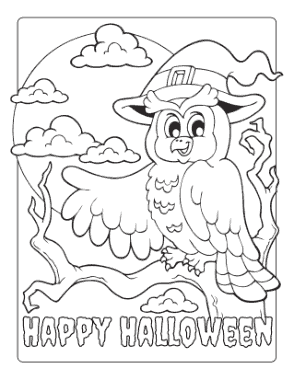 Halloween Owl Spooky Tree Moon Coloring Template