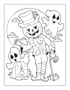 Halloween Scarecrow Pumpkin Graveyard Moon Coloring Template