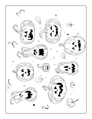 Halloween Scary Pumpkins Coloring Template