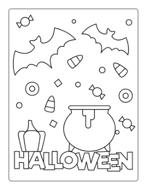 Halloween Sign Bat Cauldron Candy Coloring Template