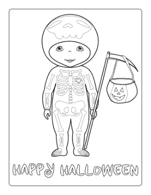 Halloween Skeleton Trick Treat Costume Coloring Template