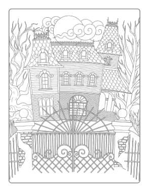 Halloween Spooky Haunted House Intricate Pattern Coloring Template
