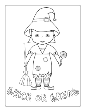 Halloween Trick Treat Witch Costume Coloring Template