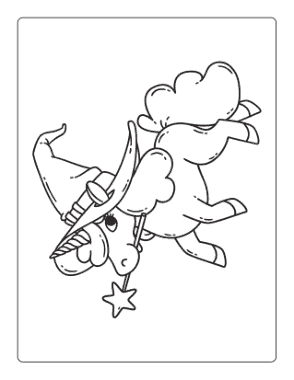 Halloween Unicorn Witch Hat Wand Coloring Template