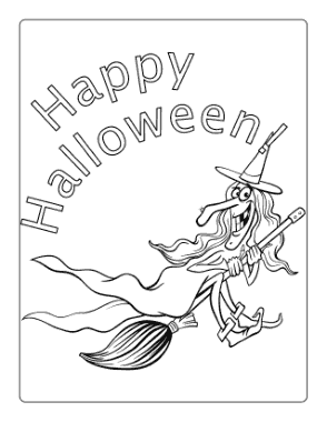 Halloween Witch On Broom Coloring Template