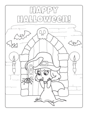 Halloween Witch Spider Candle Coloring Template