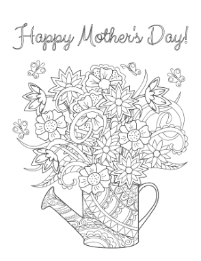 Mothers Day Beautiful Flowers In Jug Doodle Teens Coloring Template