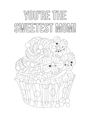 Mothers Day Cupcake Sweetest Mom Coloring Template