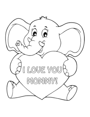 Free Download PDF Books, Mothers Day Cute Elephant Holding Heart Mommy Coloring Template