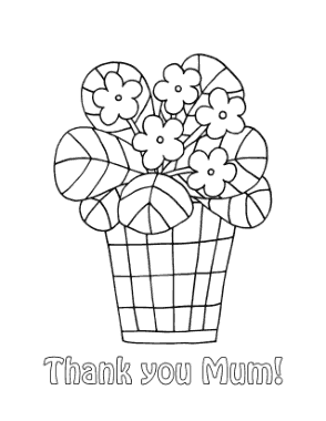 Mothers Day Cute Flower Pot Thank You Mum Coloring Template