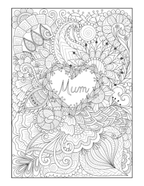 Mothers Day Flower Heart Mum Doodle Teens Coloring Template