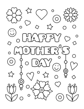Mothers Day Flowers Smiley Faces Stars Hearts Coloring Template